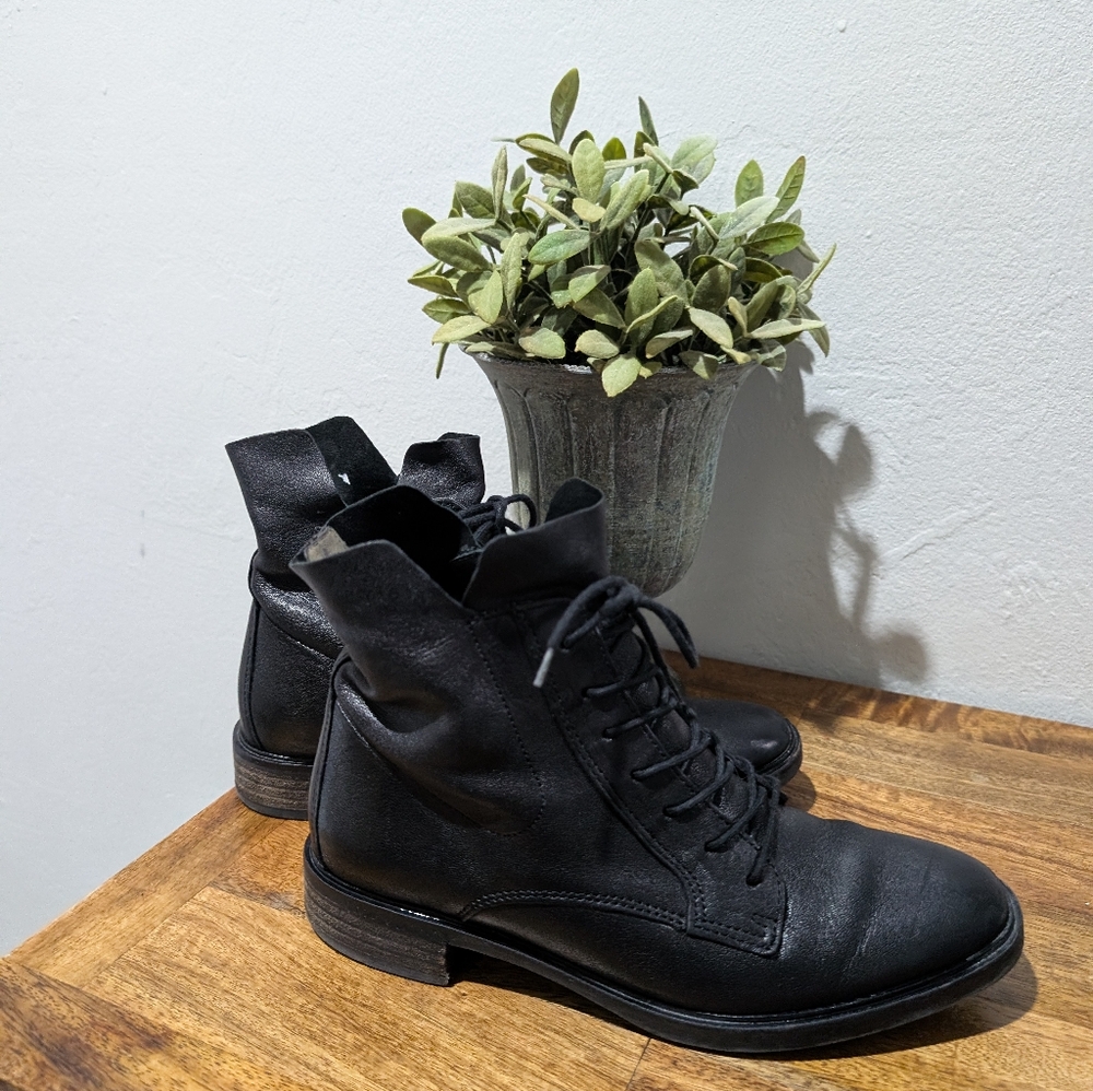 PAUL GREEN Bernadette Moto Boot COMBAT‎ LACE UP BLACK Size 3.5 /6